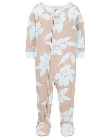Pyjama 1 pièce à pieds en coton ajusté à imprimé fleuri, 
