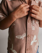 Toddler Boy Button-Down Short-Sleeve Shirt in Plant Print - Brown, image 3 of 5 slides