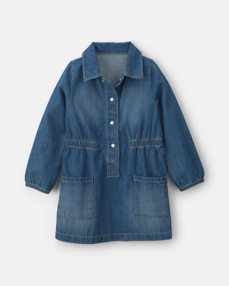 Toute-petit fille - Robe &agrave; manches longues en denim - D&eacute;lav&eacute; moyen, image 1 sur 3 diapositives