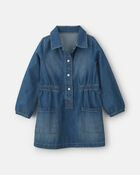 Toute-petit fille - Robe &agrave; manches longues en denim - D&eacute;lav&eacute; moyen, image 1 sur 3 diapositives