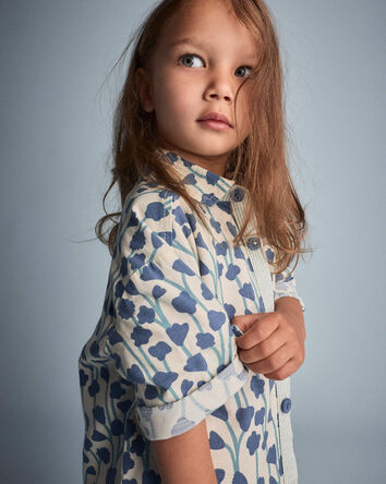 Toddler Boy Button-Down Short-Sleeve Shirt in Wildflower Print - Cream, 