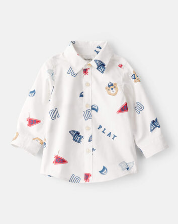Baby Boy Bear Cotton Long-Sleeve Button-Down Shirt, 