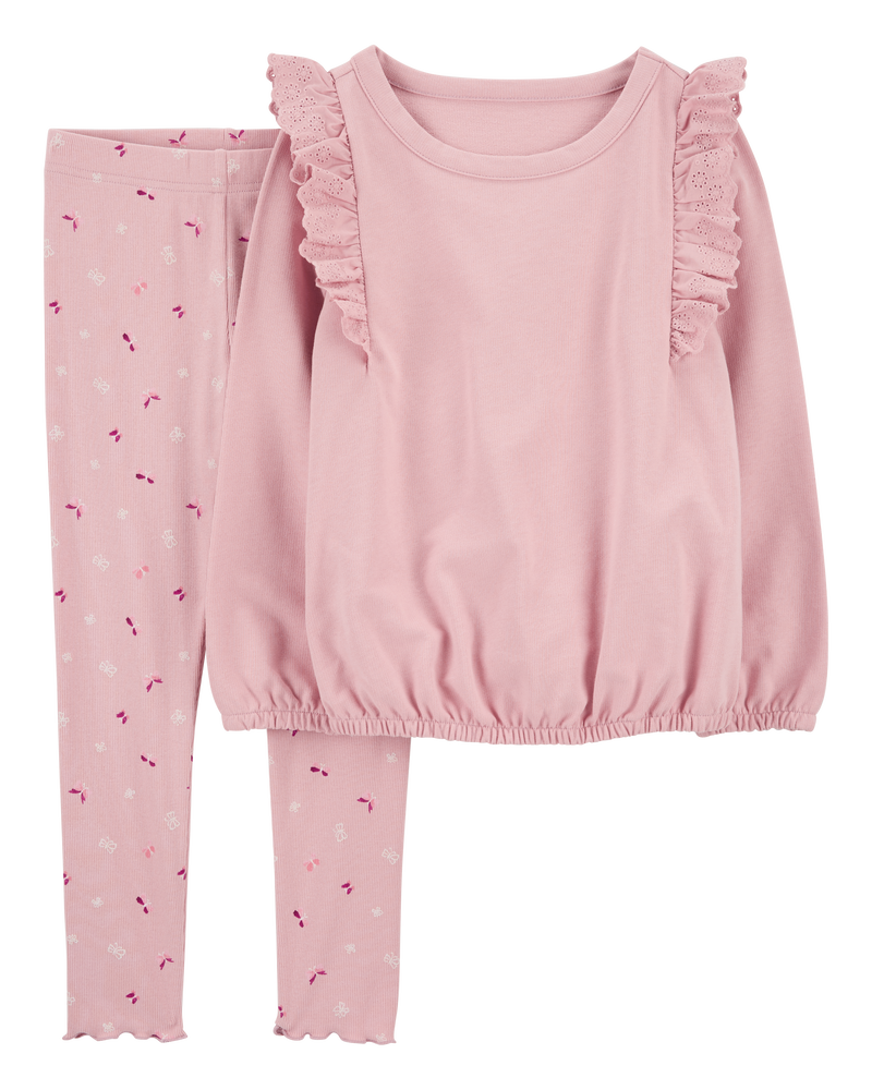 Kid 2-Piece Flutter Pullover Sweatshirt & Floral Legging Set, image 1 of 3 slides