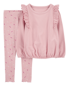 Kid 2-Piece Flutter Pullover Sweatshirt & Floral Legging Set, image 1 of 3 slides