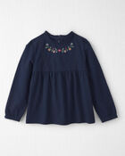 Girls Organic Cotton Embroidered Peplum Top, image 1 of 4 slides