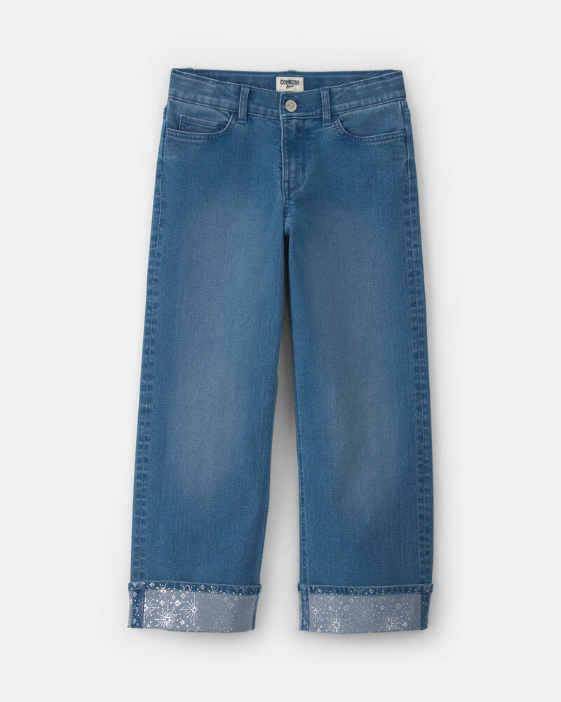 Girls Shine Denim Wide-Leg Jeans - Light Wash, image 1 of 4 slides