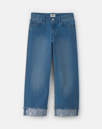 Girls Shine Denim Wide-Leg Jeans - Light Wash, 