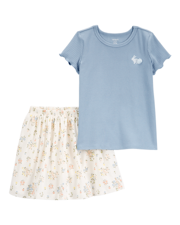 Kid 2-Piece Bunny Floral Skort Outfit Set, 