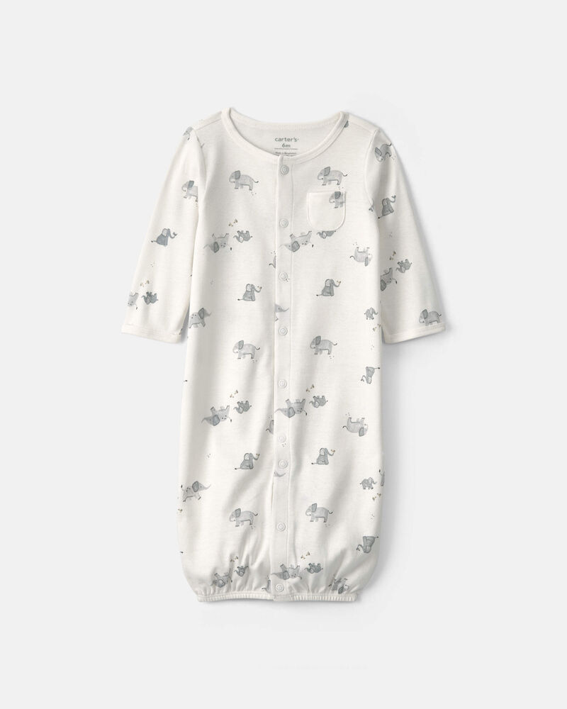 Baby Elephant 100% Cotton Converter Gown - Ivory, image 1 of 4 slides