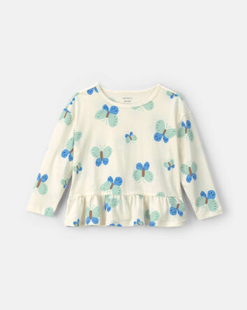 Toddler Girl Butterfly Long-Sleeve Top &ndash; White/Blue/Green, 