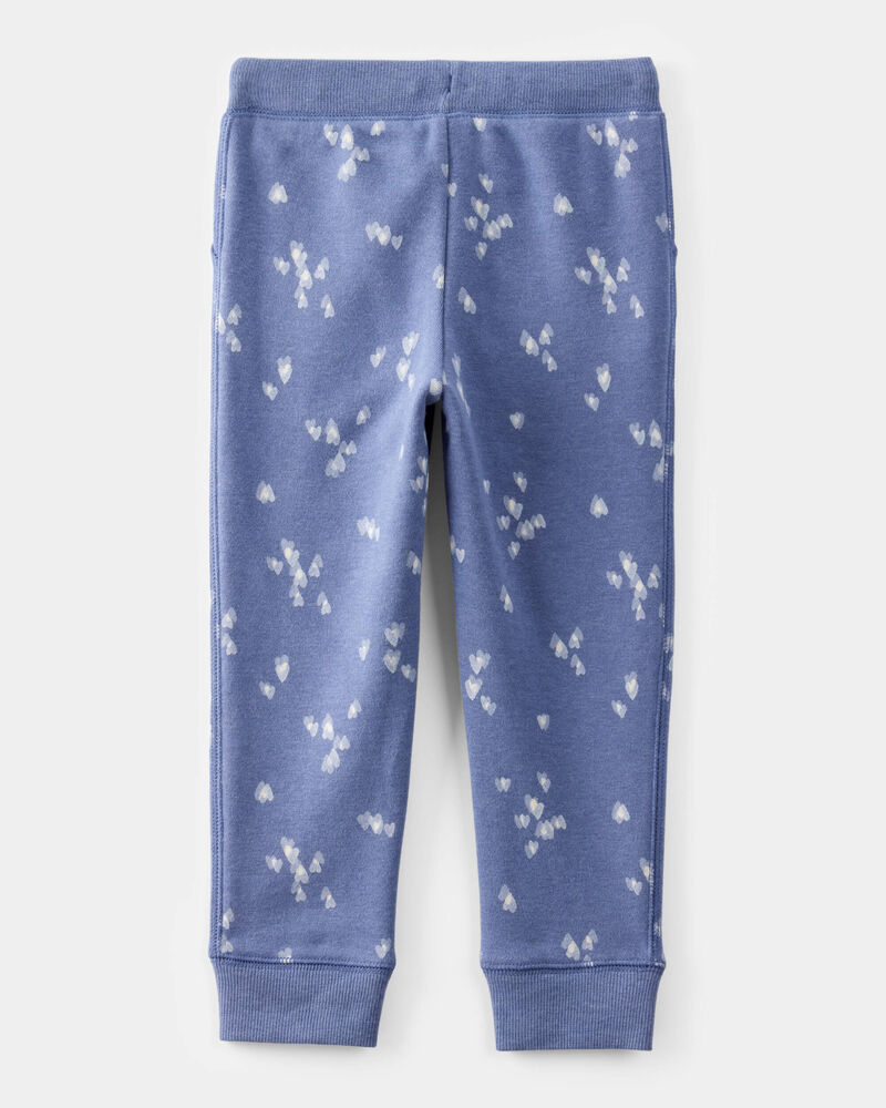 Toddler Girl Heart Print French Terry Drawstring Joggers - Blue, image 2 of 4 slides