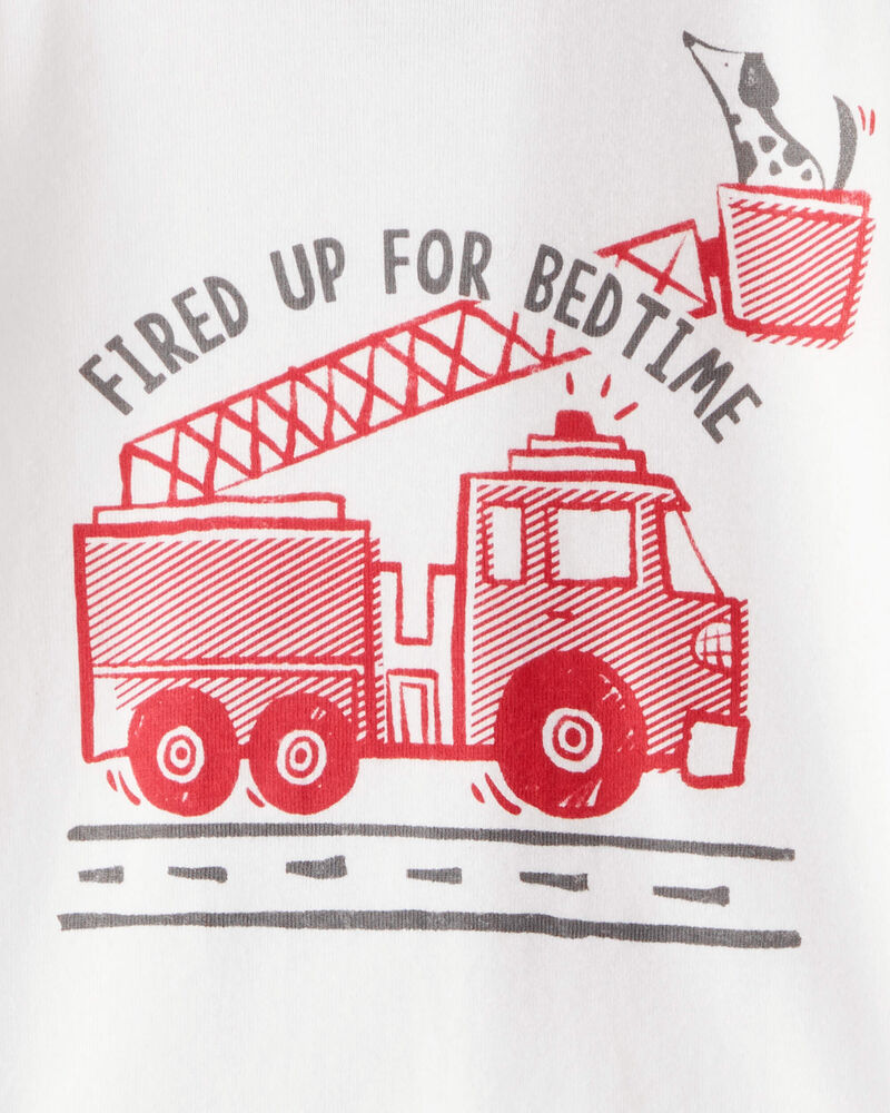 Toddler Firetruck Print 100% Cotton Long-Sleeve 4-Piece Pyjamas - Red/White, image 2 of 4 slides