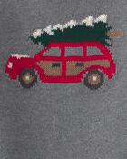 B&eacute;b&eacute; gar&ccedil;on - Ensemble 2 pi&egrave;ces chandail &agrave; motif arbre de No&euml;l sur voiture et pantalon &ndash; Gris/Rouge, image 3 sur 4 diapositives