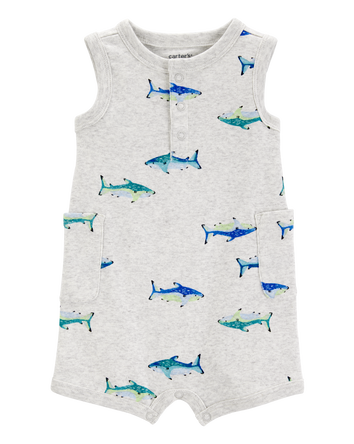 Baby Fish Cotton Blend Romper - Grey, 