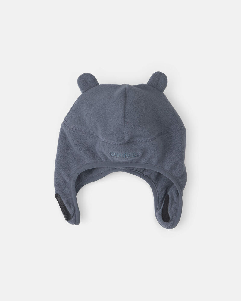 Baby Boy Fleece Hat With Chinstrap- Black, image 2 of 2 slides