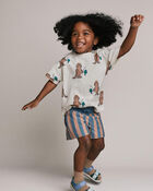 Toddler Boy Long-Line Short in Stripes - Slate/Brown, image 3 of 6 slides