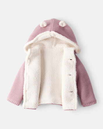 Bébé fille - Pull en coton à manches longues doublé en sherpa - Rose, 