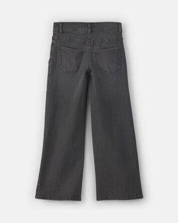 Filles - Pantalon en denim &agrave; jambe large &agrave; motif floral &ndash; D&eacute;lav&eacute; fonc&eacute;, 