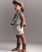 Toddler Girl Floral Scalloped Short - Cream, image 3 of 7 slides