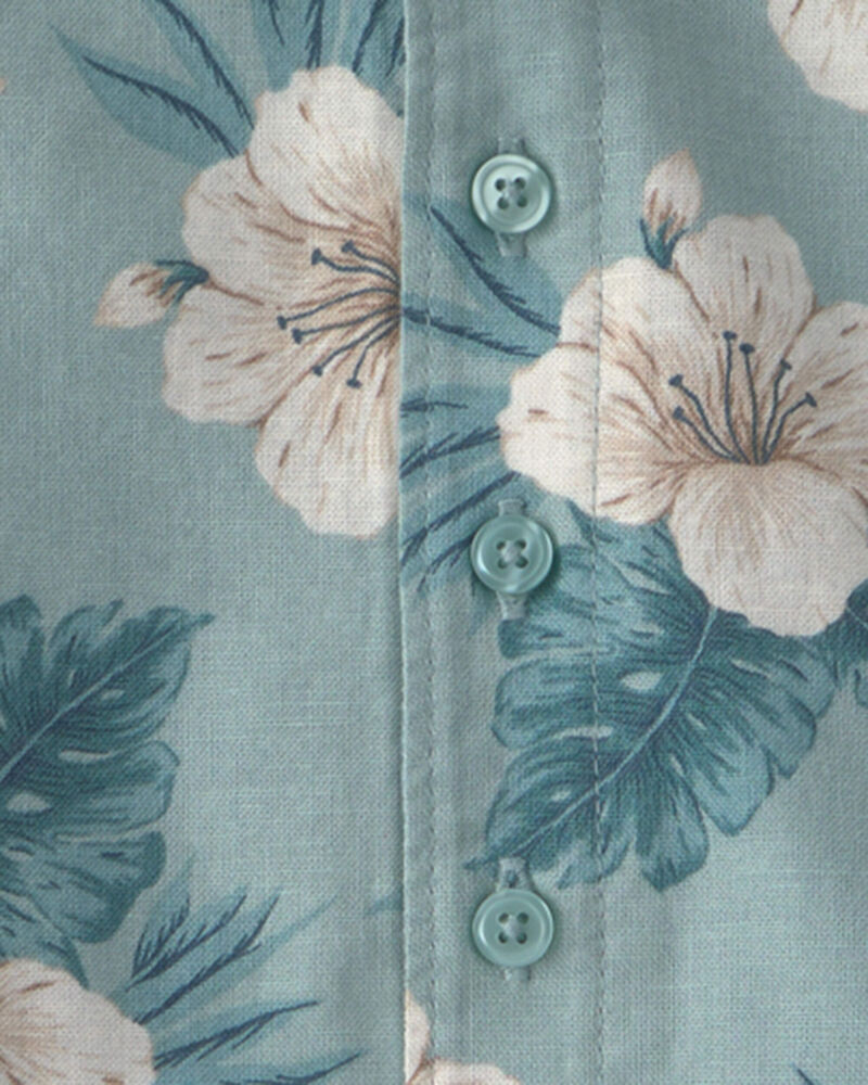 Baby Boy 2-Piece Linen Top & Short Set Made with Organic Cotton in Blue Hibiscus, image 4 of 5 slides