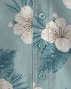 Baby Boy 2-Piece Linen Top & Short Set Made with Organic Cotton in Blue Hibiscus, image 4 of 5 slides