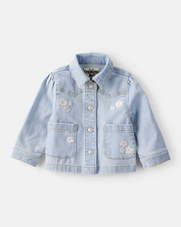 Bébé fille - Blouson en denim brodé à manches longues et broderies - Bleu, 