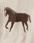 Toddler Organic Cotton Horse Sweater Knit Pullover, image 3 of 4 slides