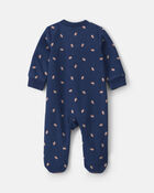 B&eacute;b&eacute; gar&ccedil;on - Grenouill&egrave;re en molleton &agrave; fermeture &agrave; glissi&egrave;re double sens et motif football &ndash; Bleu marine, image 2 sur 5 diapositives