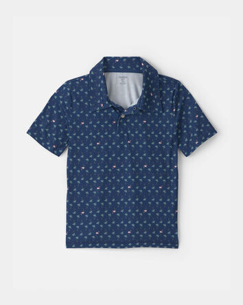 Boys Flamingo Active Polo Shirt - Blue, 