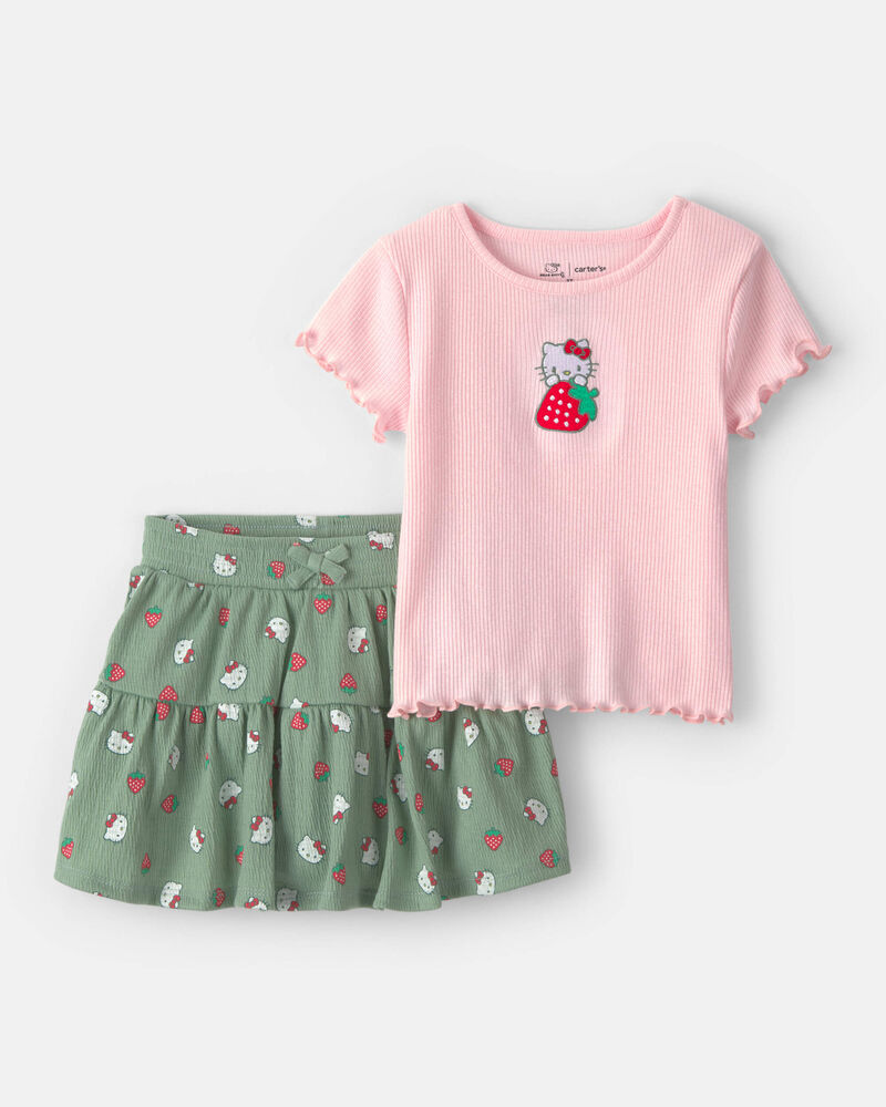 Toddler Girl 2-Piece Hello Kitty&reg; Strawberry Top & Skort Set - Pink/Green, image 1 of 6 slides