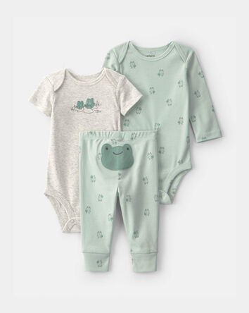B&eacute;b&eacute; - Ensemble 3 pi&egrave;ces cache-couche et pantalon &agrave; motif grenouille &ndash; Vert/Gris, 