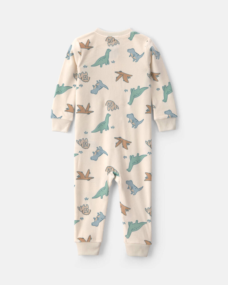 Baby Boy 1-Piece Dino 2-Way Zip DreamPlush Snug Fit Pyjama - Cream, image 2 of 5 slides