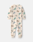 Baby Boy 1-Piece Dino 2-Way Zip DreamPlush Snug Fit Pyjama - Cream, image 2 of 5 slides