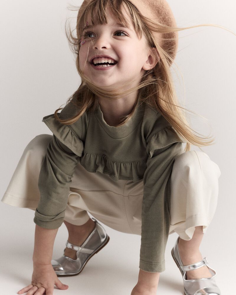Toddler Girl Wide Leg Pocket Pant - Cream, image 4 of 7 slides