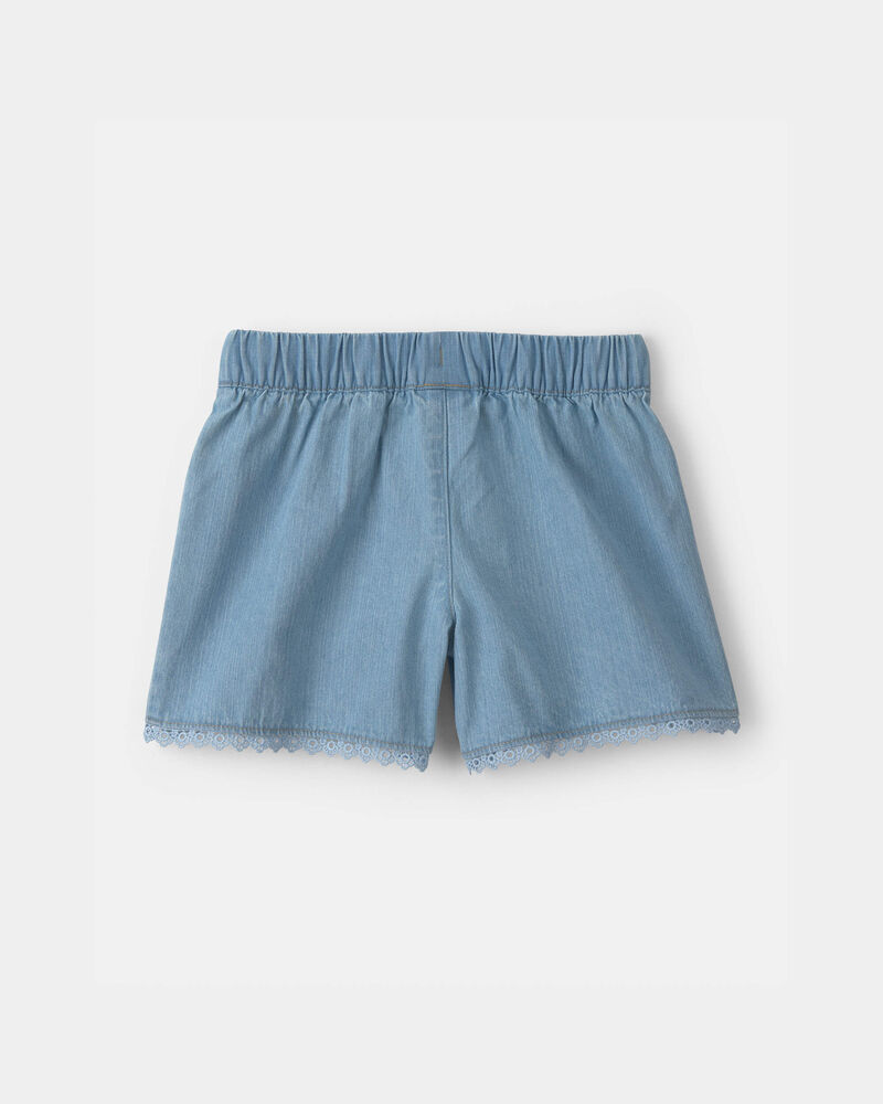 Filles - Short en chambray denim avec ourlet dentel&eacute; - D&eacute;lav&eacute; clair, image 2 sur 3 diapositives