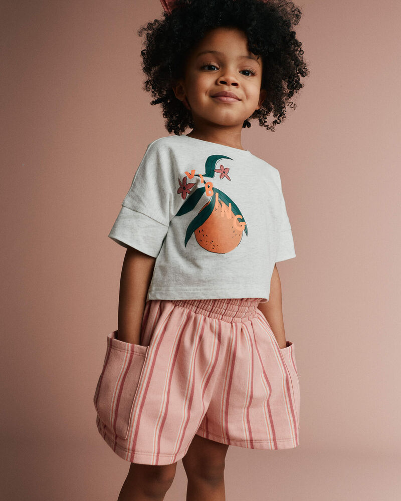 Toddler Girl Swing Short with Pockets in Stripes - Peach, image 5 of 7 slides