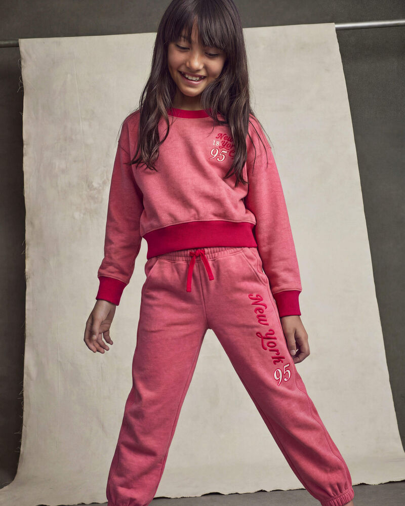 Girls 'New York City 95' French Terry Pullover Sweatshirt - Pink/Red, image 3 of 4 slides