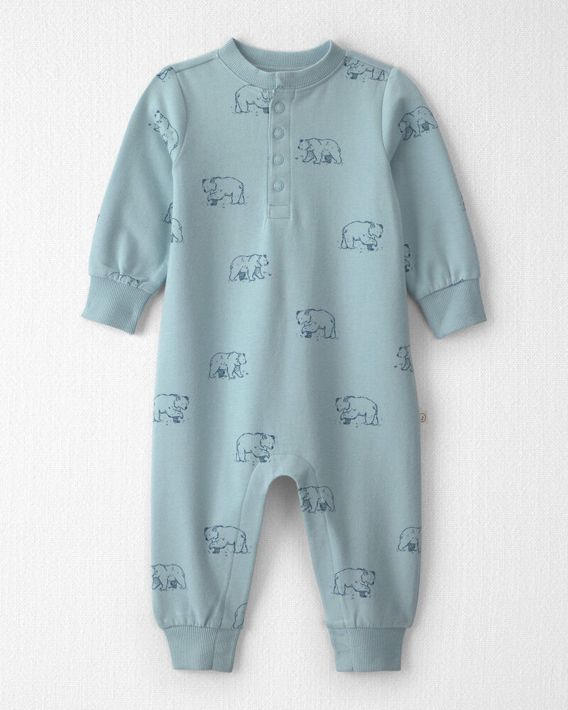 Baby Organic Cotton French Terry Jumpsuit in Blue Bears, image 1 of 5 slides