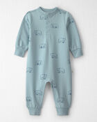 Baby Organic Cotton French Terry Jumpsuit in Blue Bears, image 1 of 5 slides