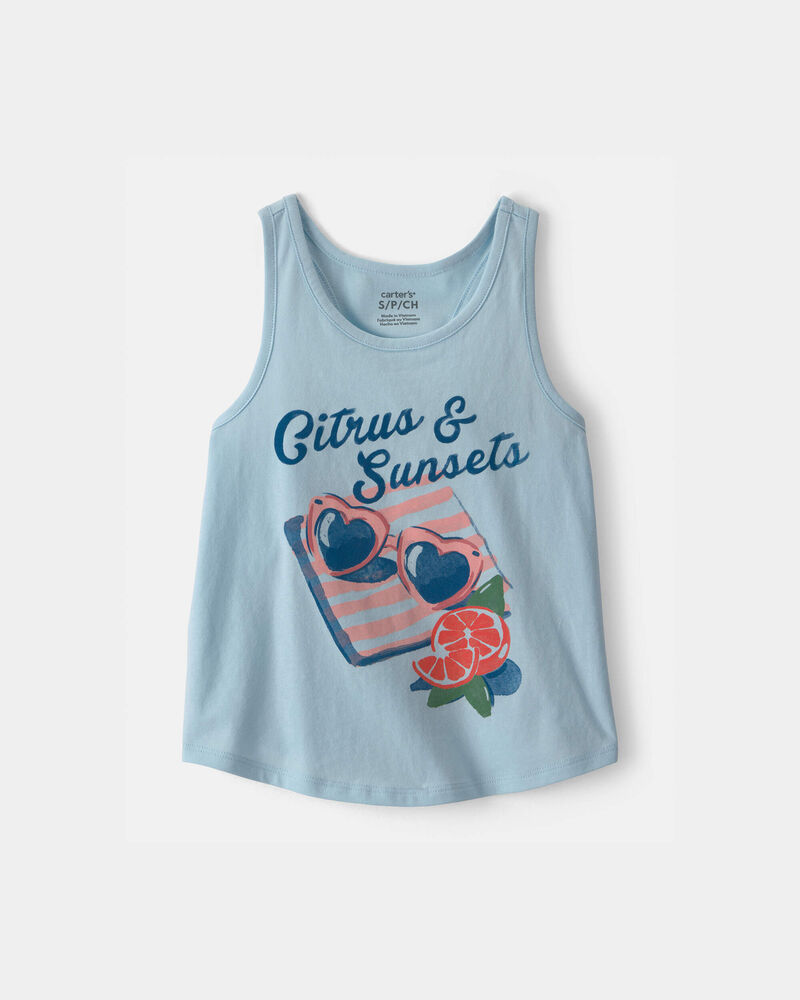 Girls 'Citrus & Sunsets' Graphic Tank - Blue, image 1 of 3 slides