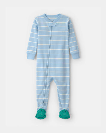 Baby Alligator Striped 100% Cotton Snug Fit 1-Piece pyjama - Blue, 