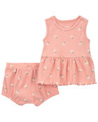 Baby 2-Piece Floral Ribbed Outfit Set, image 1 of 3 slides