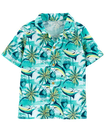 Chemise boutonnée à motif tropical, 