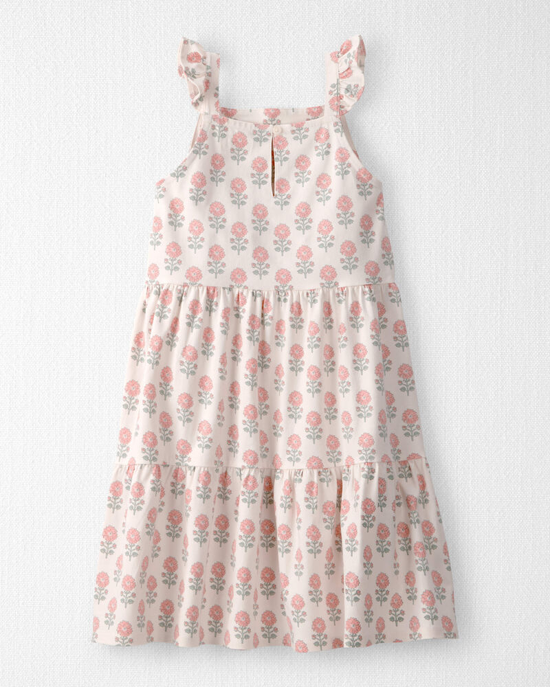 Girls Organic Cotton Tiered Dress in Rosebud Petal Print, image 2 of 5 slides