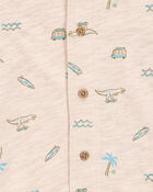 Baby Beach Print Knit Short-Sleeve Fashion Top - Khaki, image 2 of 3 slides