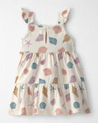 B&eacute;b&eacute; fille - Robe &agrave; &eacute;tages en coton biologique &agrave; motif de coquillages, image 4 sur 5 diapositives