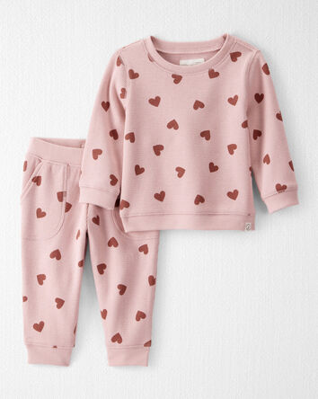 Baby Waffle Knit Set Made with Organic Cotton in Heart Print, 