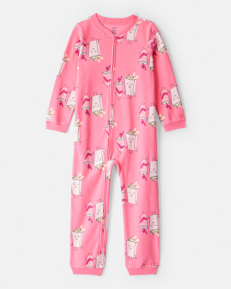 Girls Print Long-Sleeve Loose Fit 1-Piece Pajamas - Pink, image 1 of 3 slides