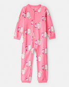 Girls Print Long-Sleeve Loose Fit 1-Piece Pajamas - Pink, image 1 of 3 slides
