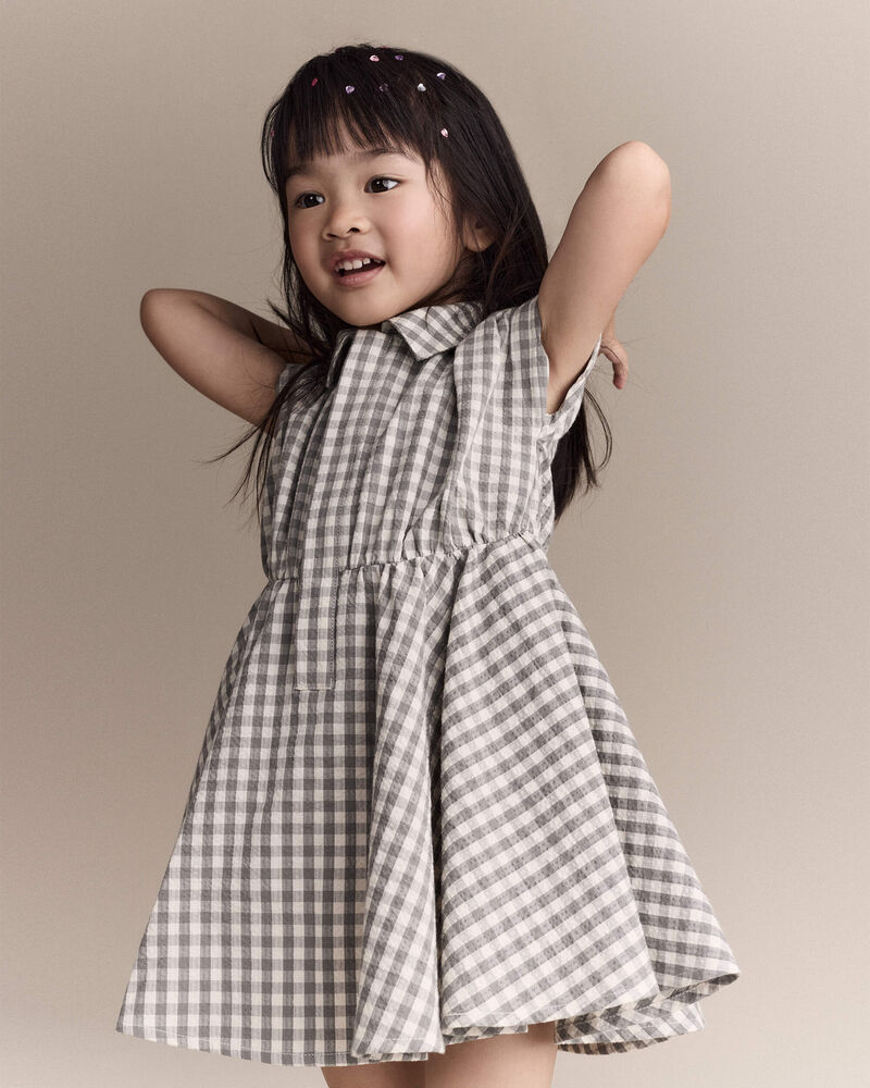Toddler Girl Avenue Twirl&trade; Gingham Scalloped Dress in Gingham - Grey, image 3 of 6 slides